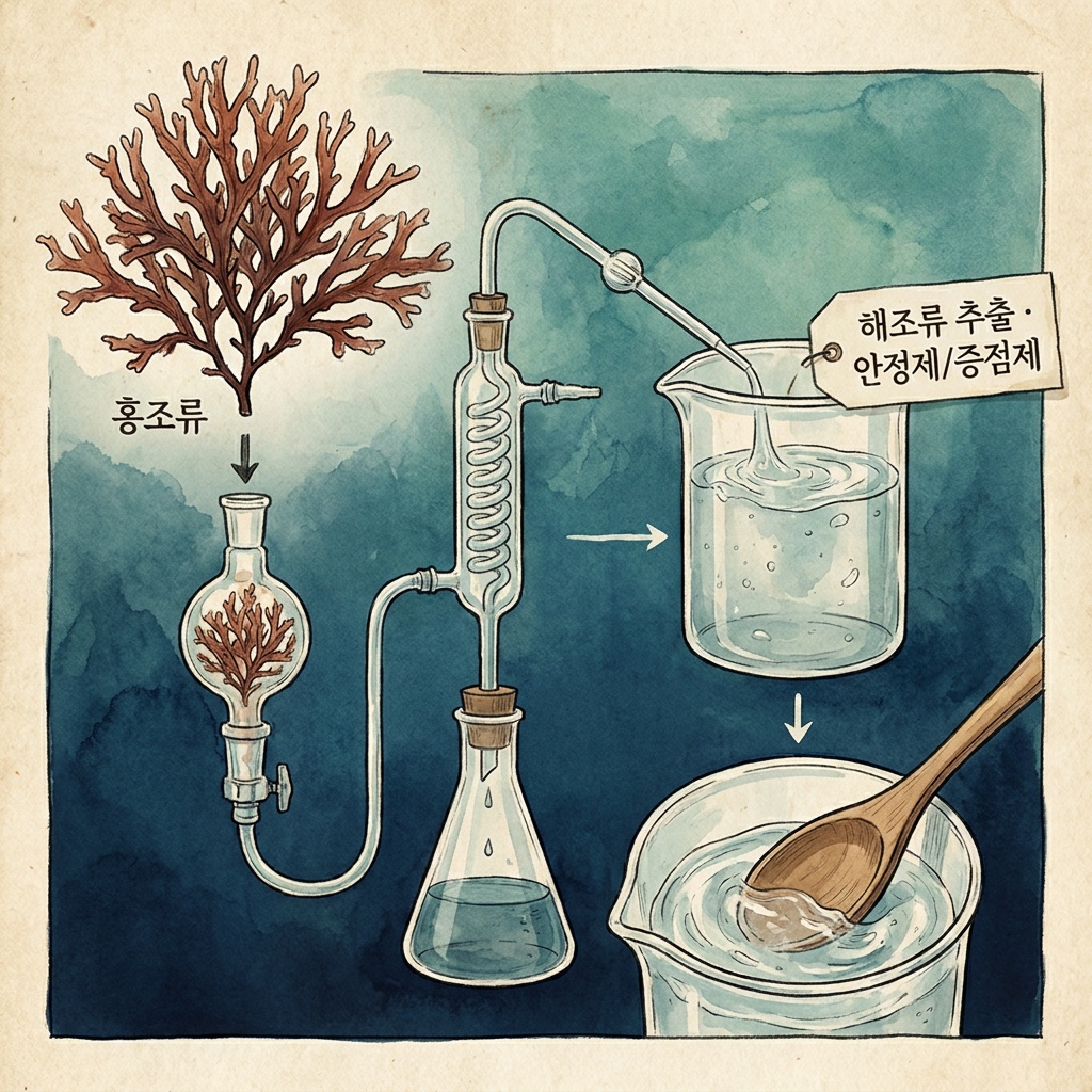 붉은 해조류(홍조류)에서 추출하는 카라기난 — 안정제·증점제