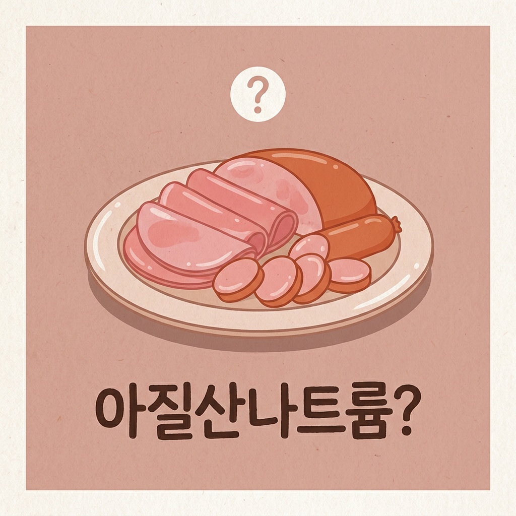 분홍빛 햄 소세지와 아질산나트륨 물음표