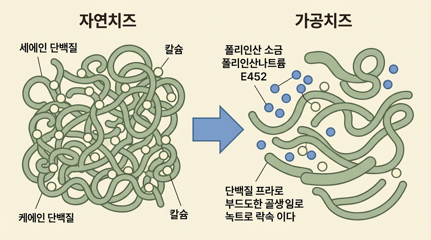 폴리인산나트륨이 카제인 단백질의 칼슘을 붙잡아 가공치즈가 매끈하게 녹는 원리