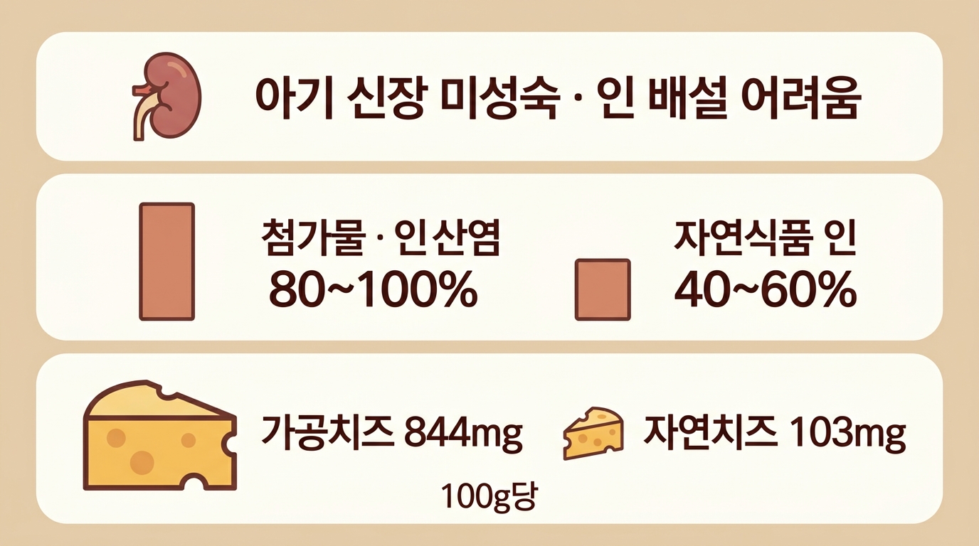 아기 신장 미성숙·높은 흡수율·높은 인 함량이 겹치는 가공치즈 인산염 부담