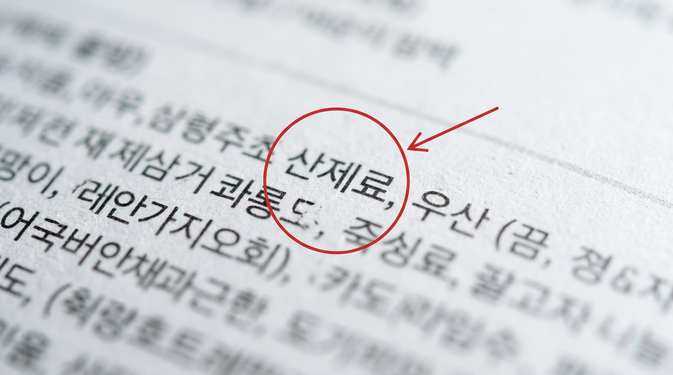 깻잎장아찌 원재료 표시에서 첨가물 항목을 확인하는 모습